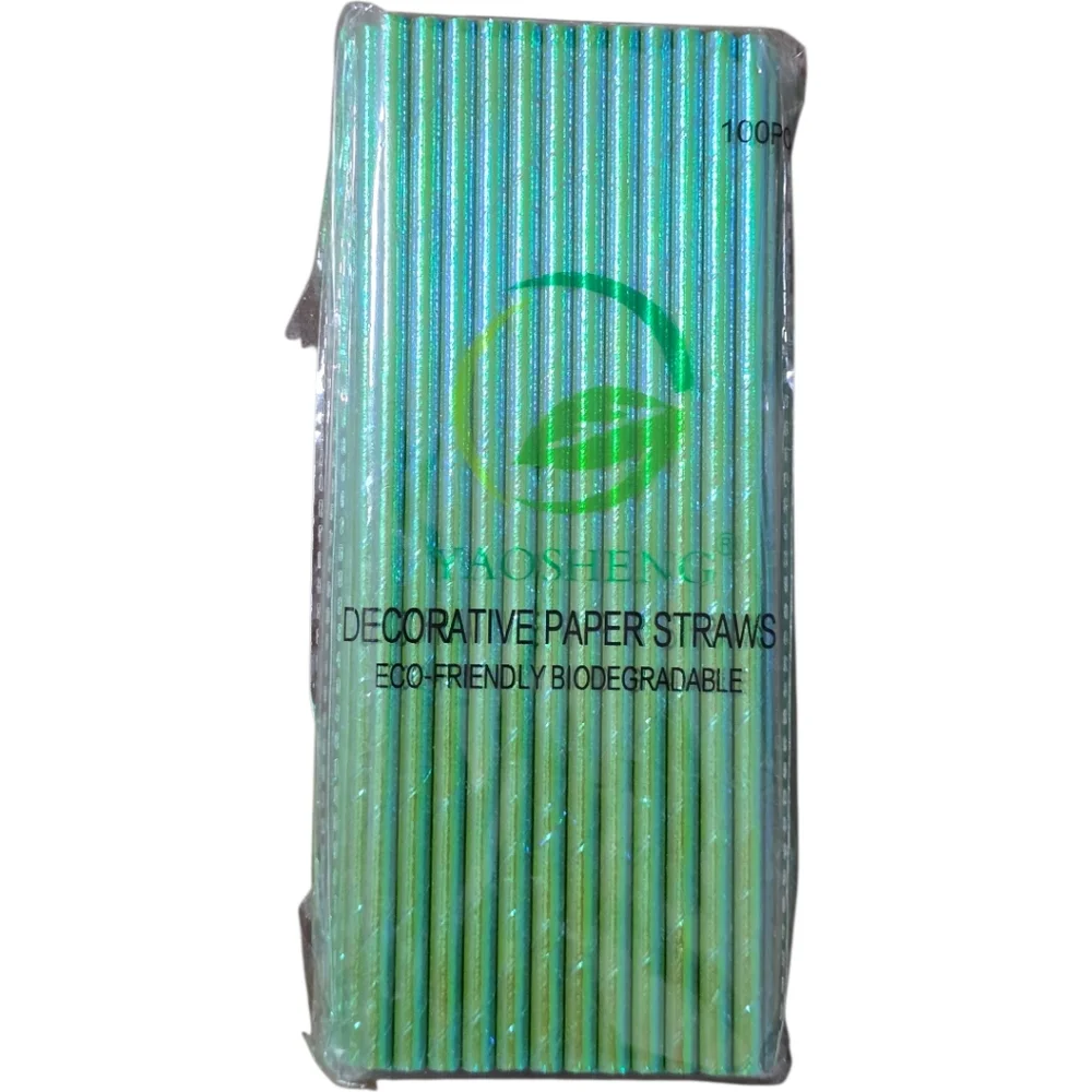 YAOSHENG Decorative Paper Straws Iridescent Green 100ct